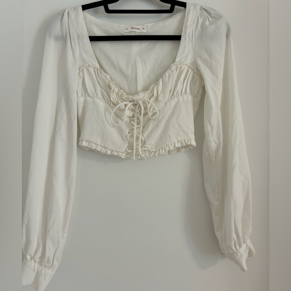 Eggie long sleeve crop top white